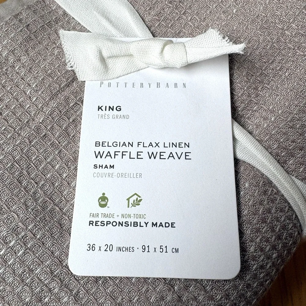 Pottery Barn Belgian Flax Linen Waffle Weave King Sham Smoky Quartz 36